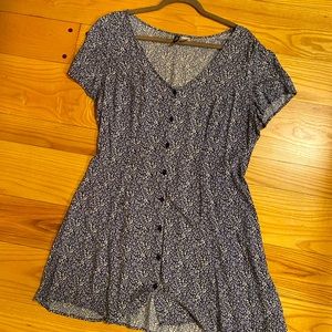 Navy cotton sundress with tiny white flowers